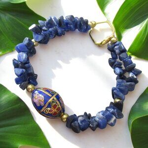 Lapis Lazuli Cloisonne Bracelet, Brass Lobster Clasp